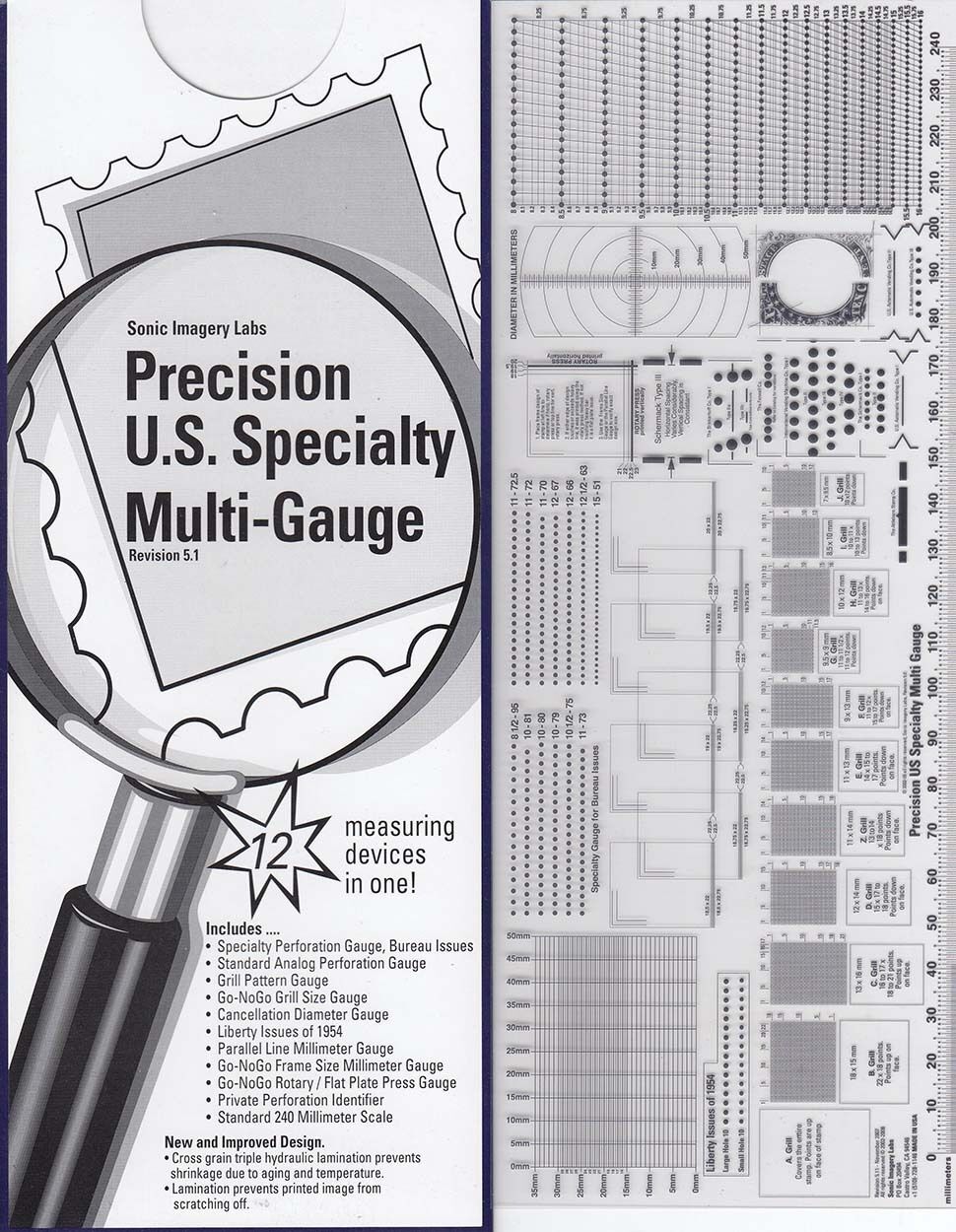 New Stamps Perforation Gauge Scott Precision Us Specialty 12 In 1 Multi Go No Go
