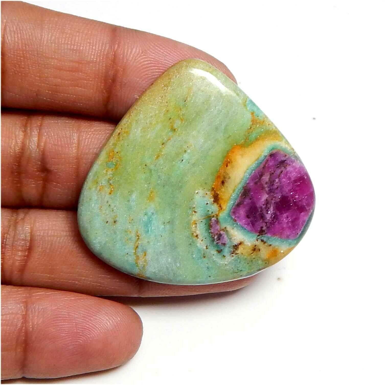 100% Natural Green Pink Ruby Fuchsite Cabochon Heart Shape Loose Gemstone 76 Cts