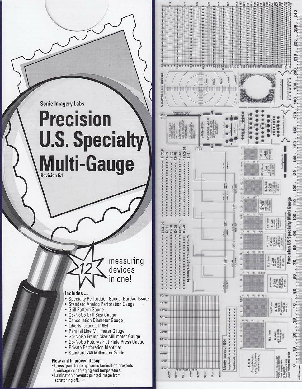 Stamps Perforation Multi Measuring Gauge Precision Us Specialty 12 In 1 Go No Go