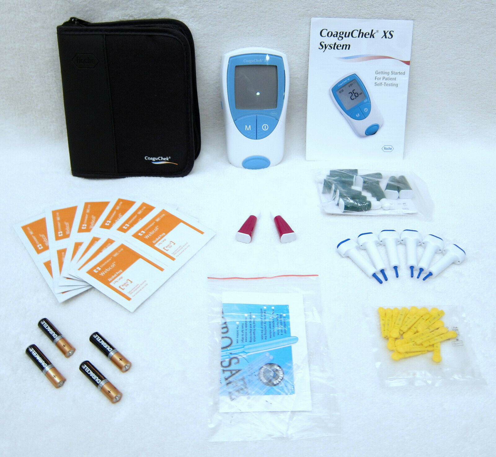 Roche Coaguchek Xs Pt/inr Meter Monitor Testing Kit + Carrying Case Lancets, Etc