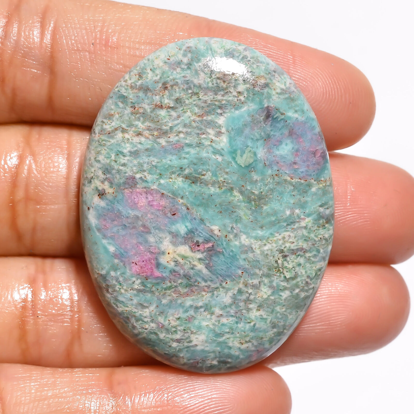Natural Ruby Fuchsite Oval Cabochon Loose Gemstone 70.5 Ct. 40x31x7 Mm Ee-19149
