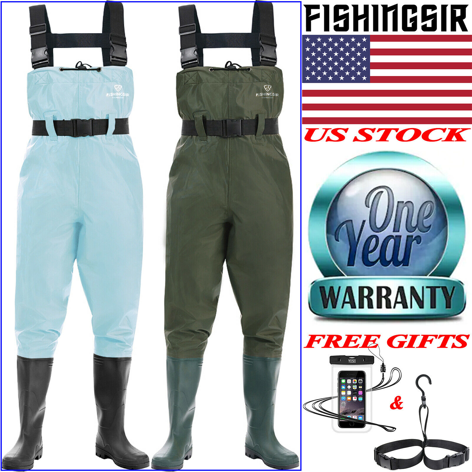 Fishingsir Nylon Pvc 2-ply Chest Waders Cleated Bootfoot Fishing, Hunting Waders
