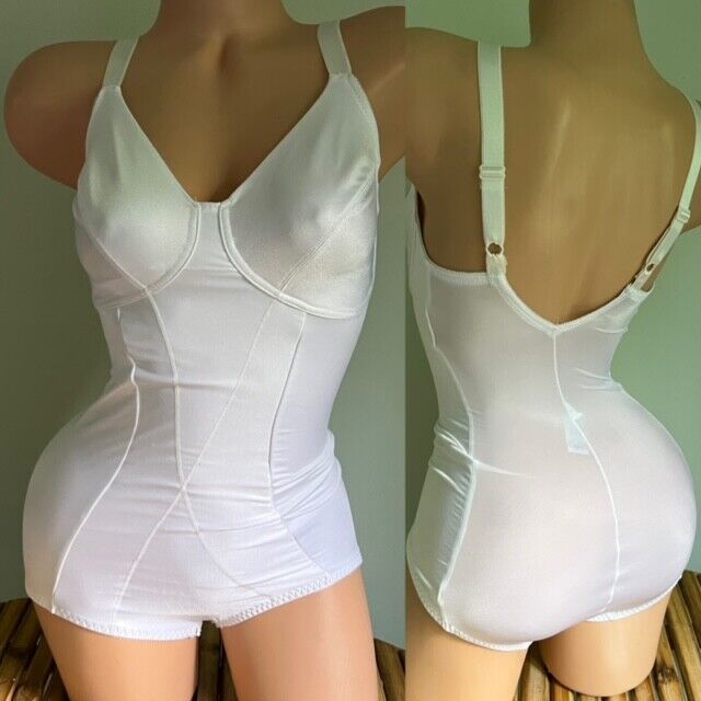All In One Vintage Cupid Satin Stretch Bodysuit Wire Free Body Shaper 36c