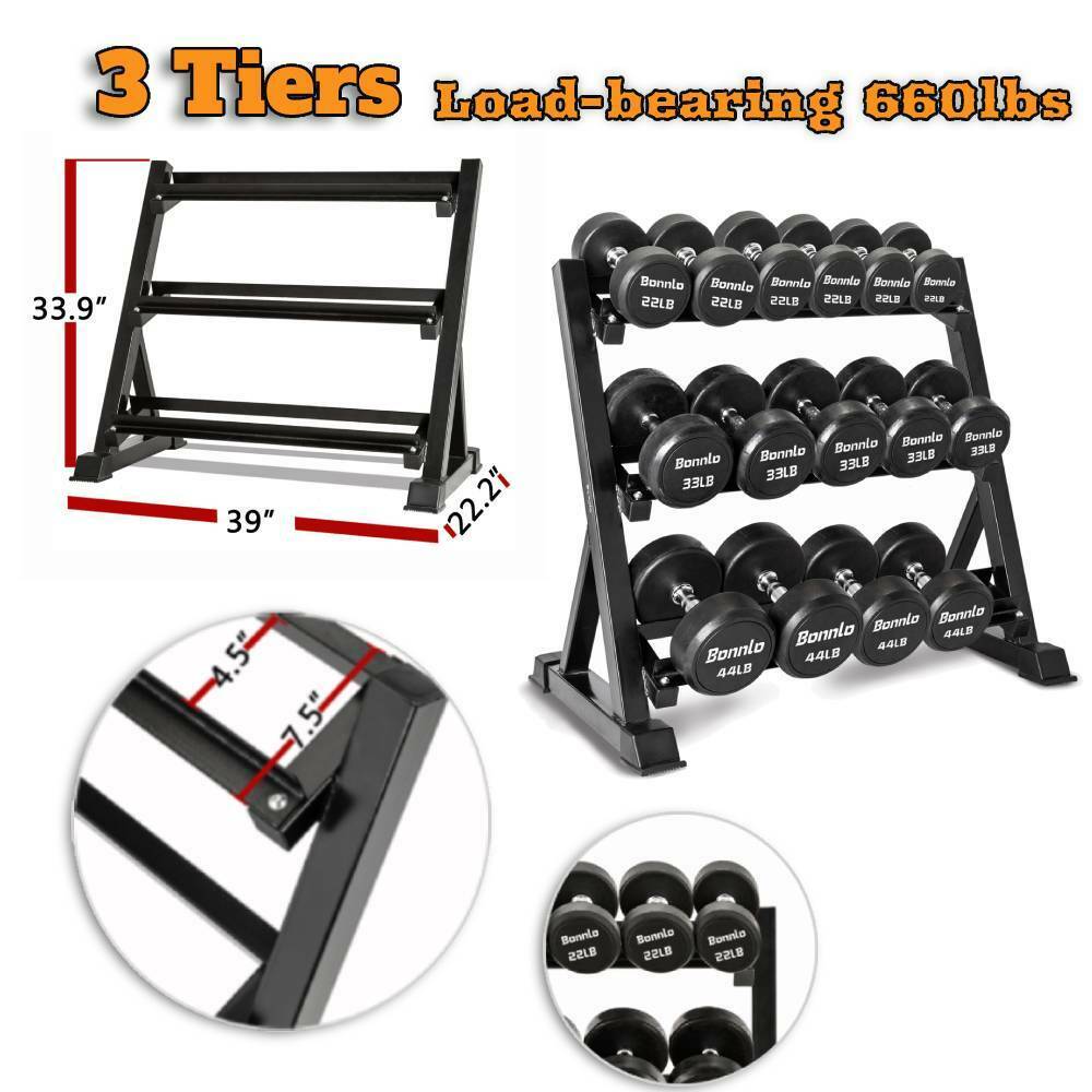 3 Tier Dumbbell Rack Stand Workout Gym Dumbbell W/angled Shelves Holds 660lb
