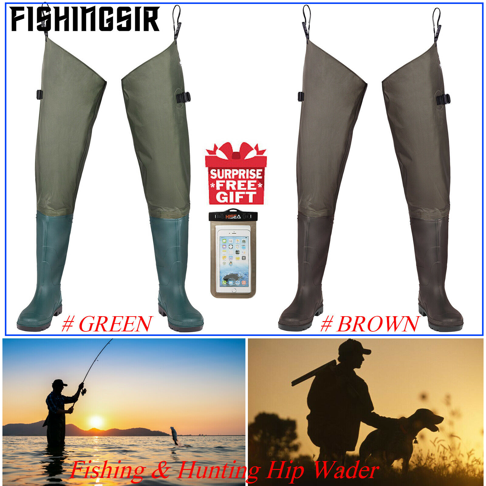 Fishingsir Hip Waders Pvc Nylon Lightweight Bootfoot Waders For Fishing, Hunting