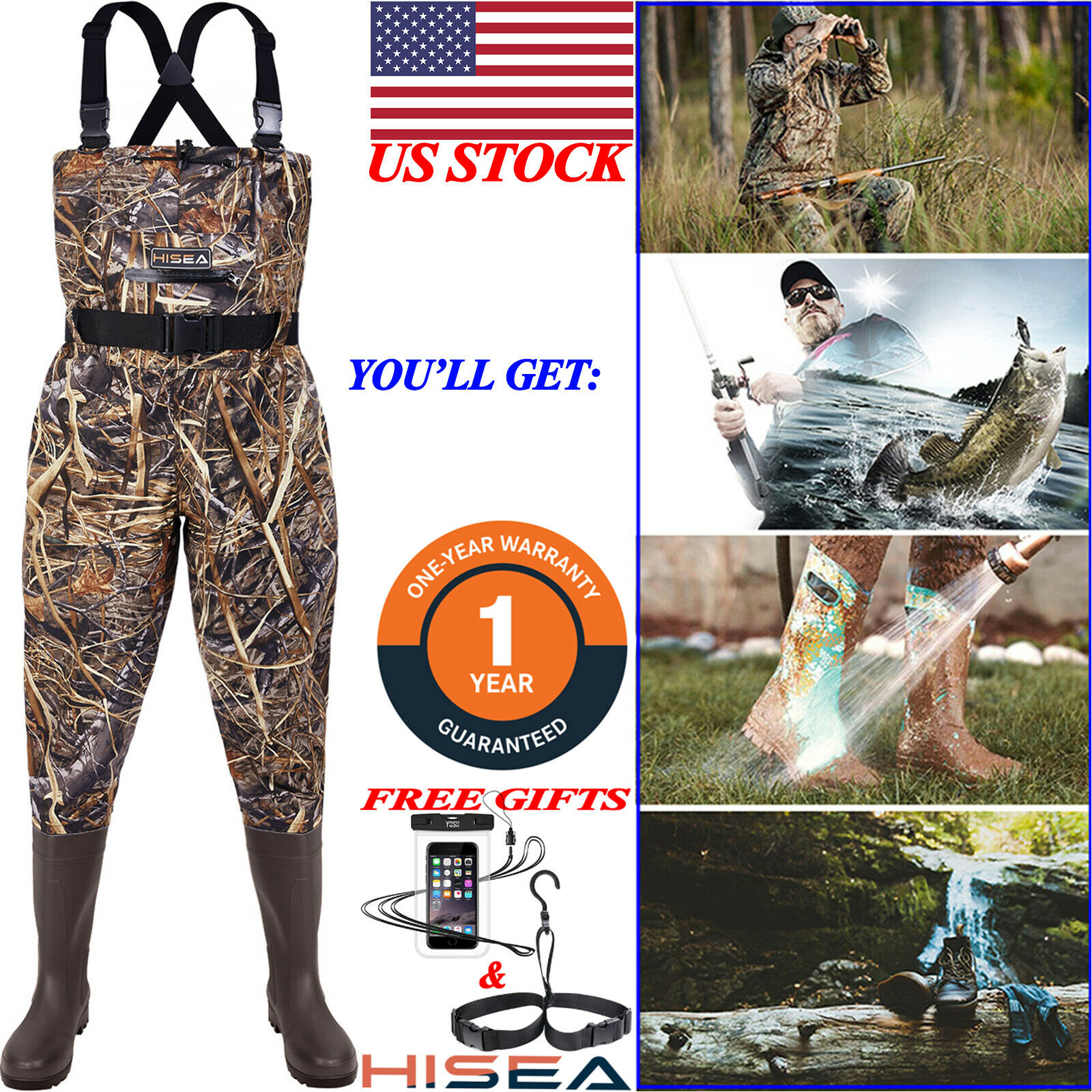 Hisea Chest Waders Nylon 2-ply Waterproof Cleated Bootfoot Hunting Fishing Wader